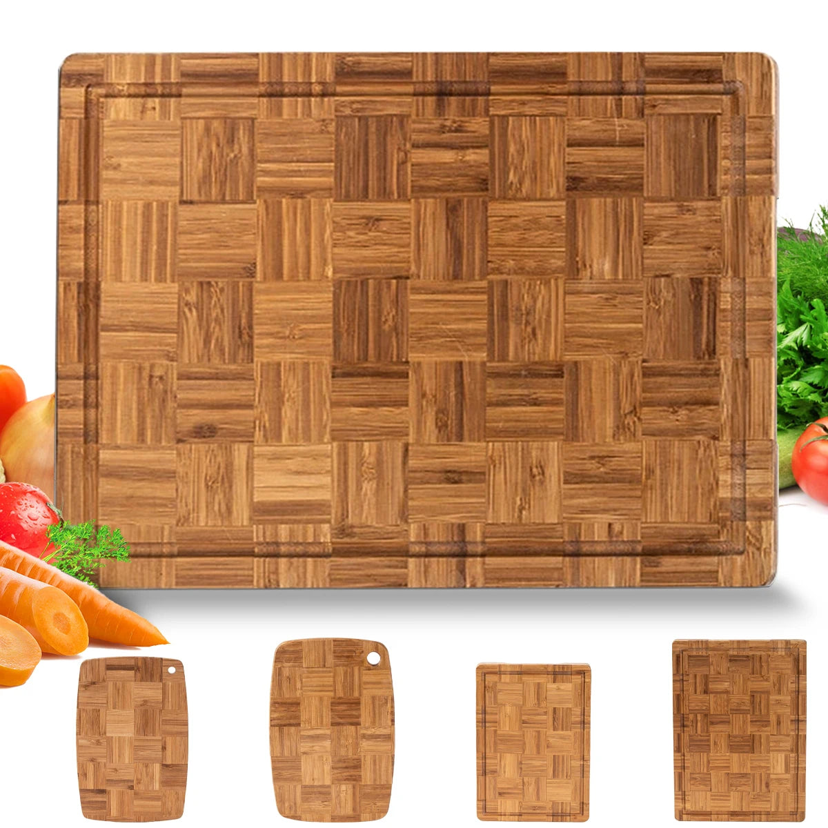 Premium Bamboo Cutting Board for Kitchen, Rectangle and Oval Design, Thick and Durable Chopping Surface for Vegetables, Meats