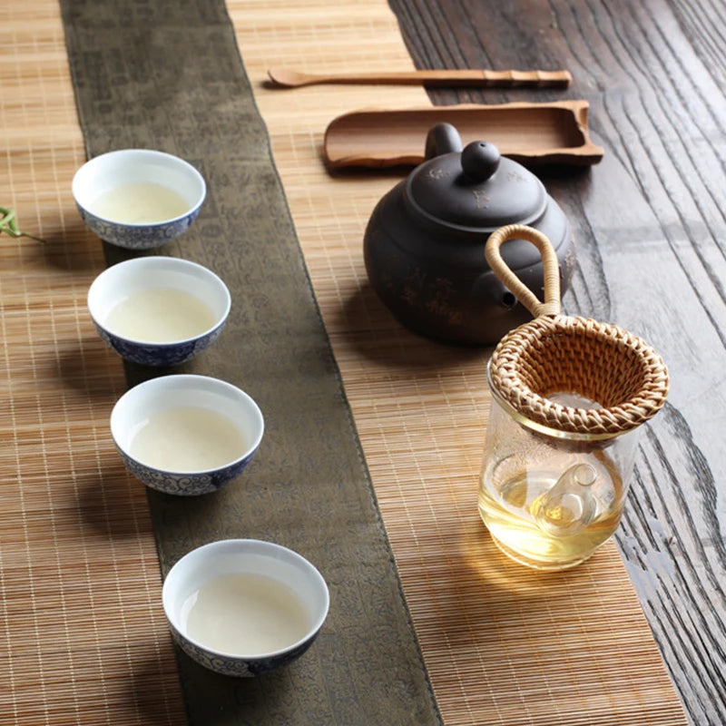 Bamboo Tea Strainer Traditional Kung Fu Tea Ceremony Utensils Japanese Rattan Wooden Tea Leaves Funnel Home Kitchen Sieving Tool