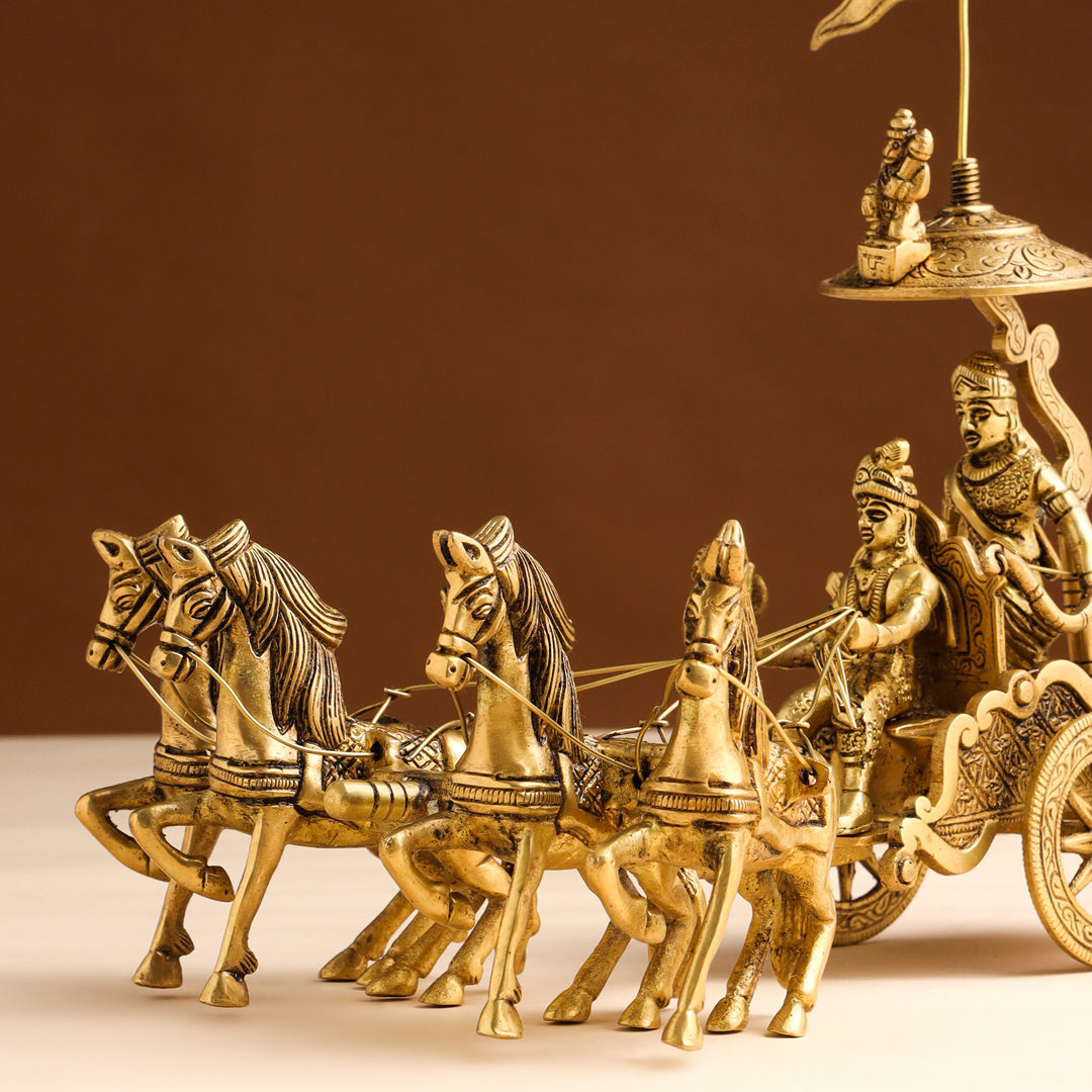 Brass Arjun And Krishna Rath (7.5 Inch)