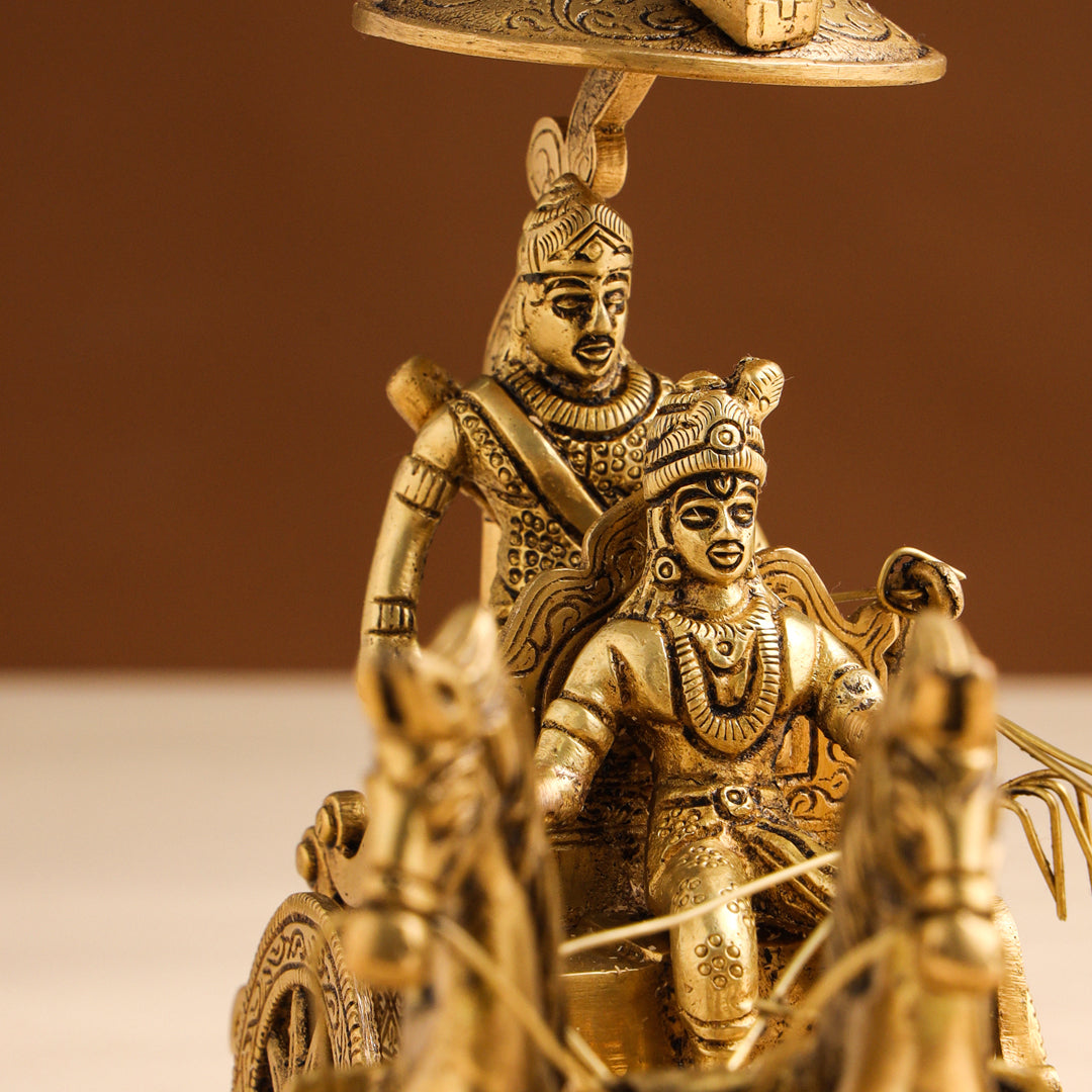 Brass Arjun And Krishna Rath (7.5 Inch)