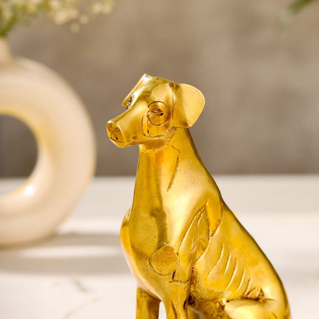 Brass Dog Sitting Statue (7.2 INCH)