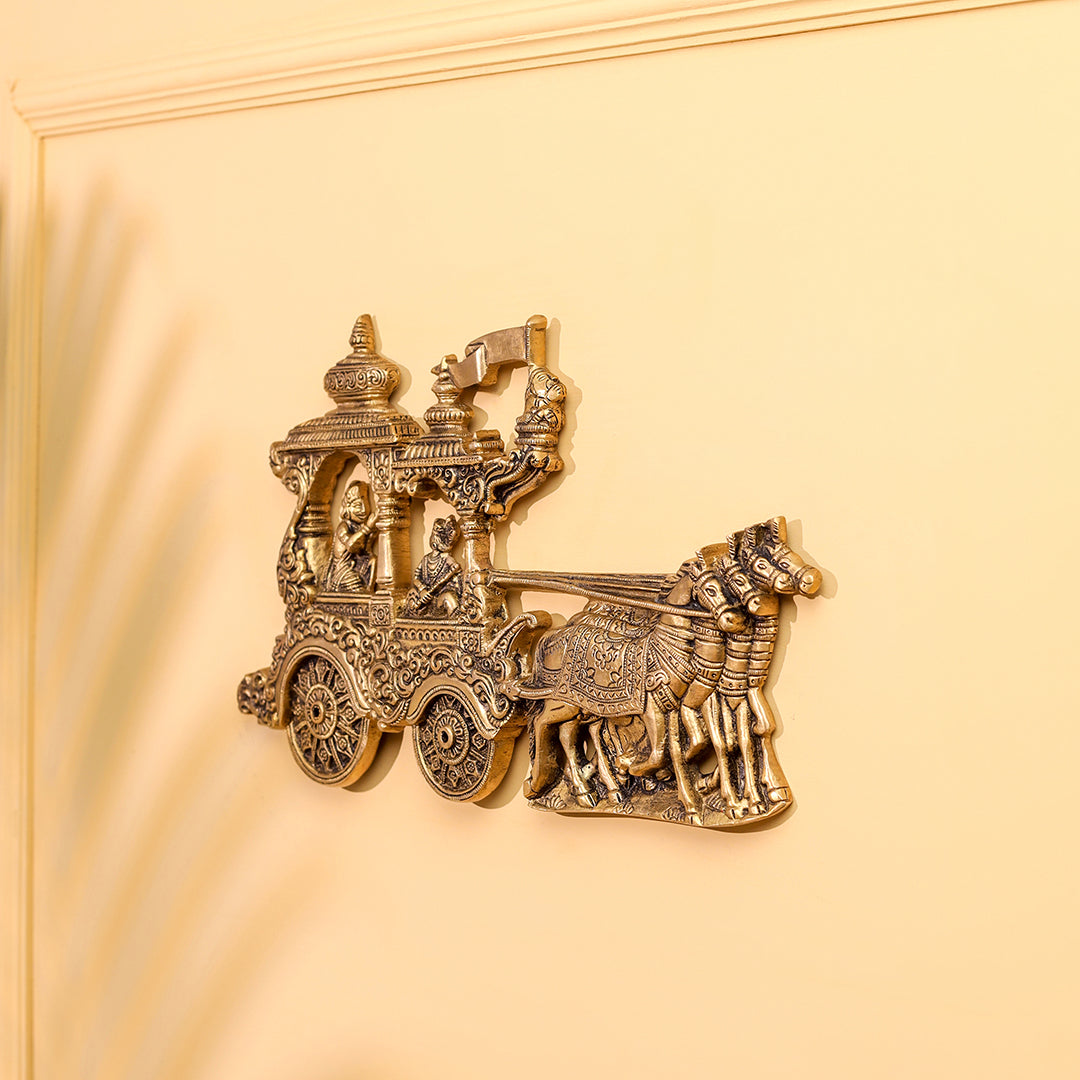 Brass Arjun And Krishna Rath Wall Hanging (7.3 Inch)