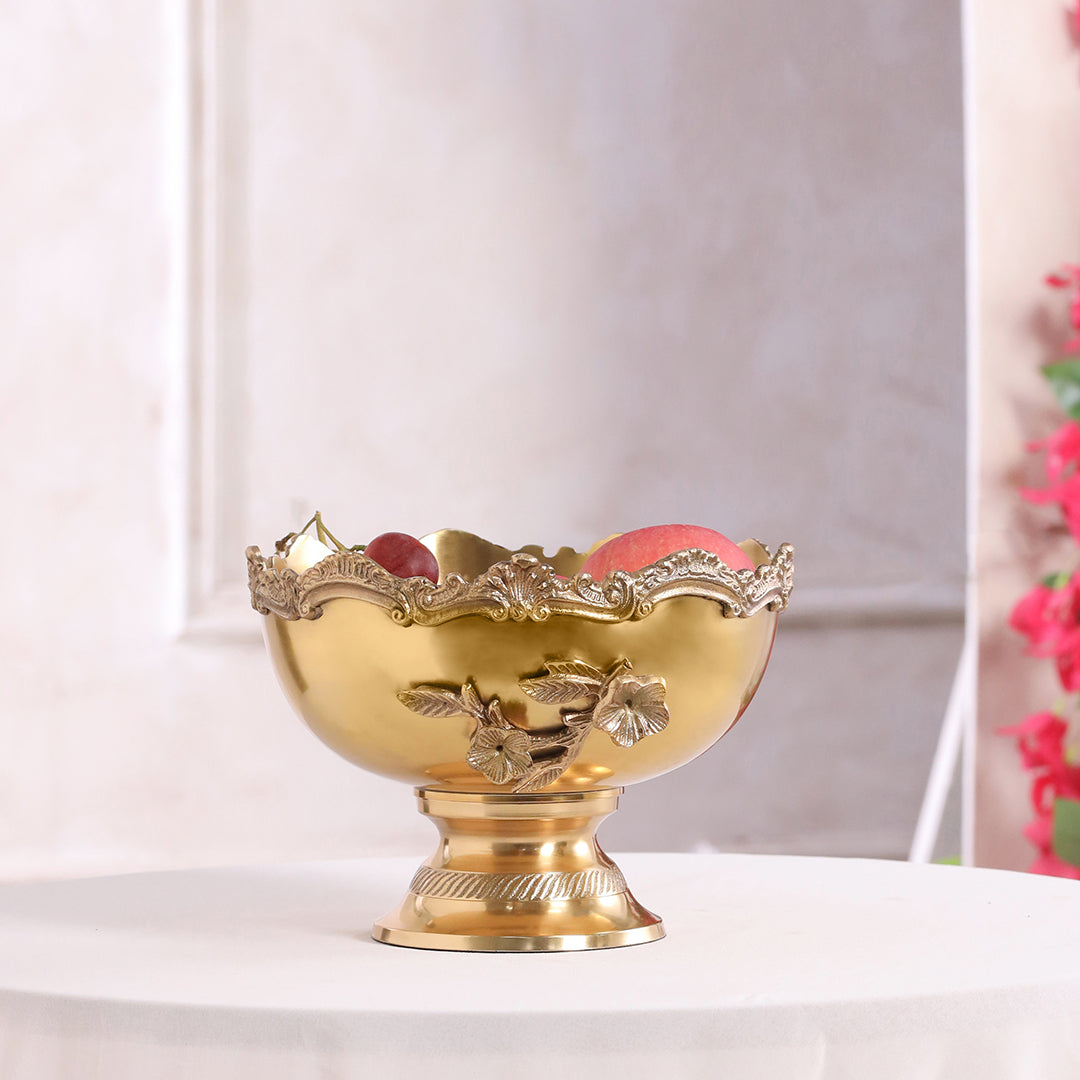 Brass Decorative Basket With Handcrafted Floral Design (6.2 Inch)