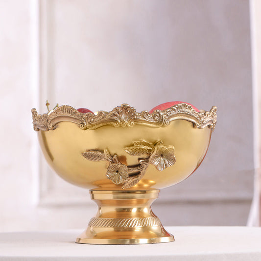 Brass Decorative Basket With Handcrafted Floral Design (6.2 Inch)