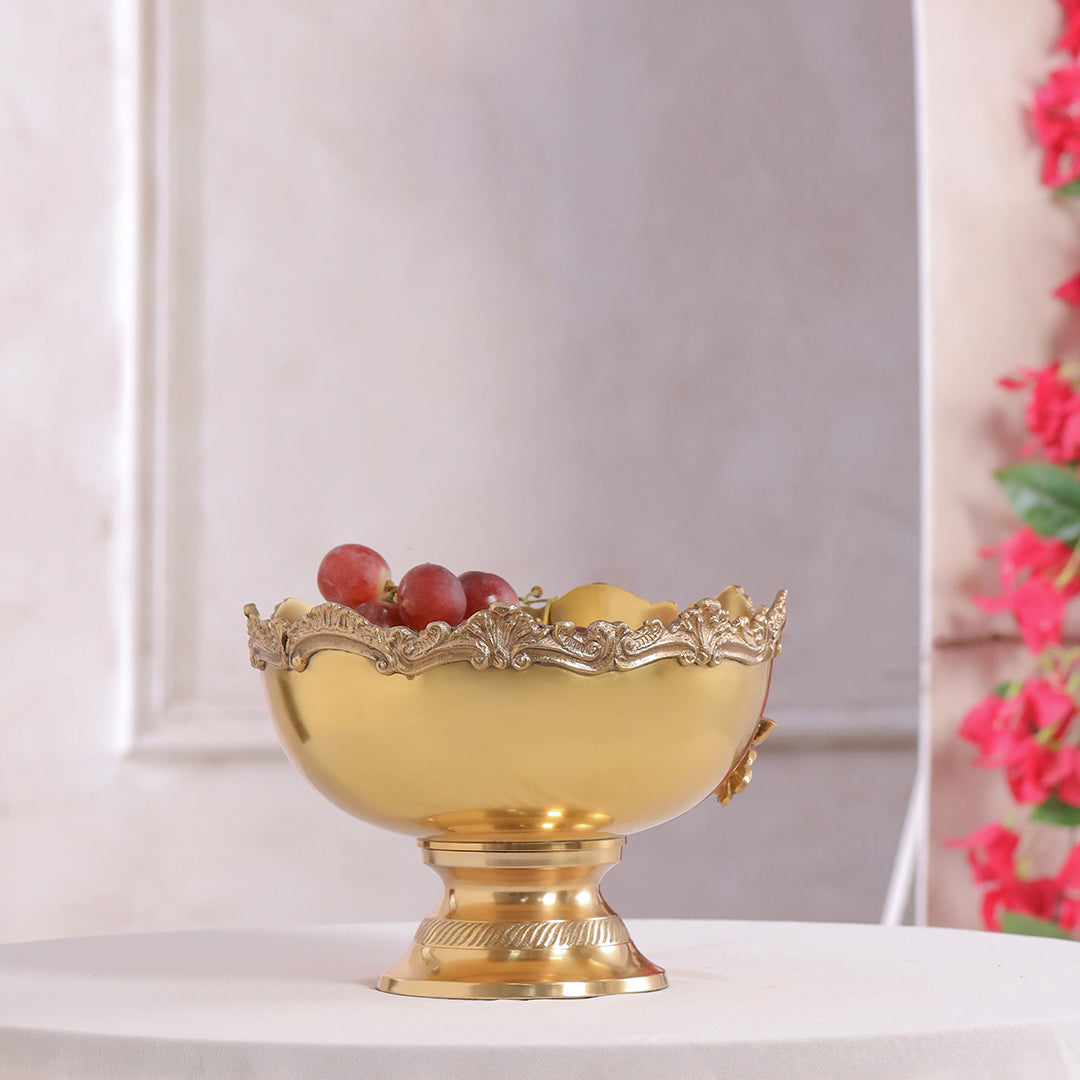 Brass Decorative Basket With Handcrafted Floral Design (6.2 Inch)