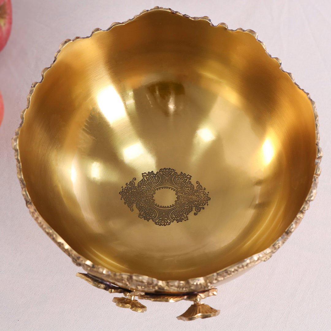 Brass Decorative Basket With Handcrafted Floral Design (6.2 Inch)