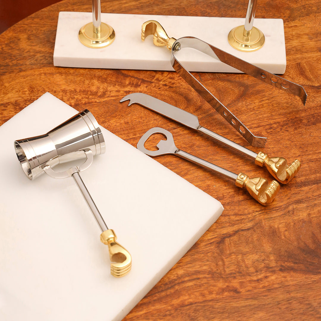 Brass & Steel Bar Tool Set with Stand (9.8 Inch)