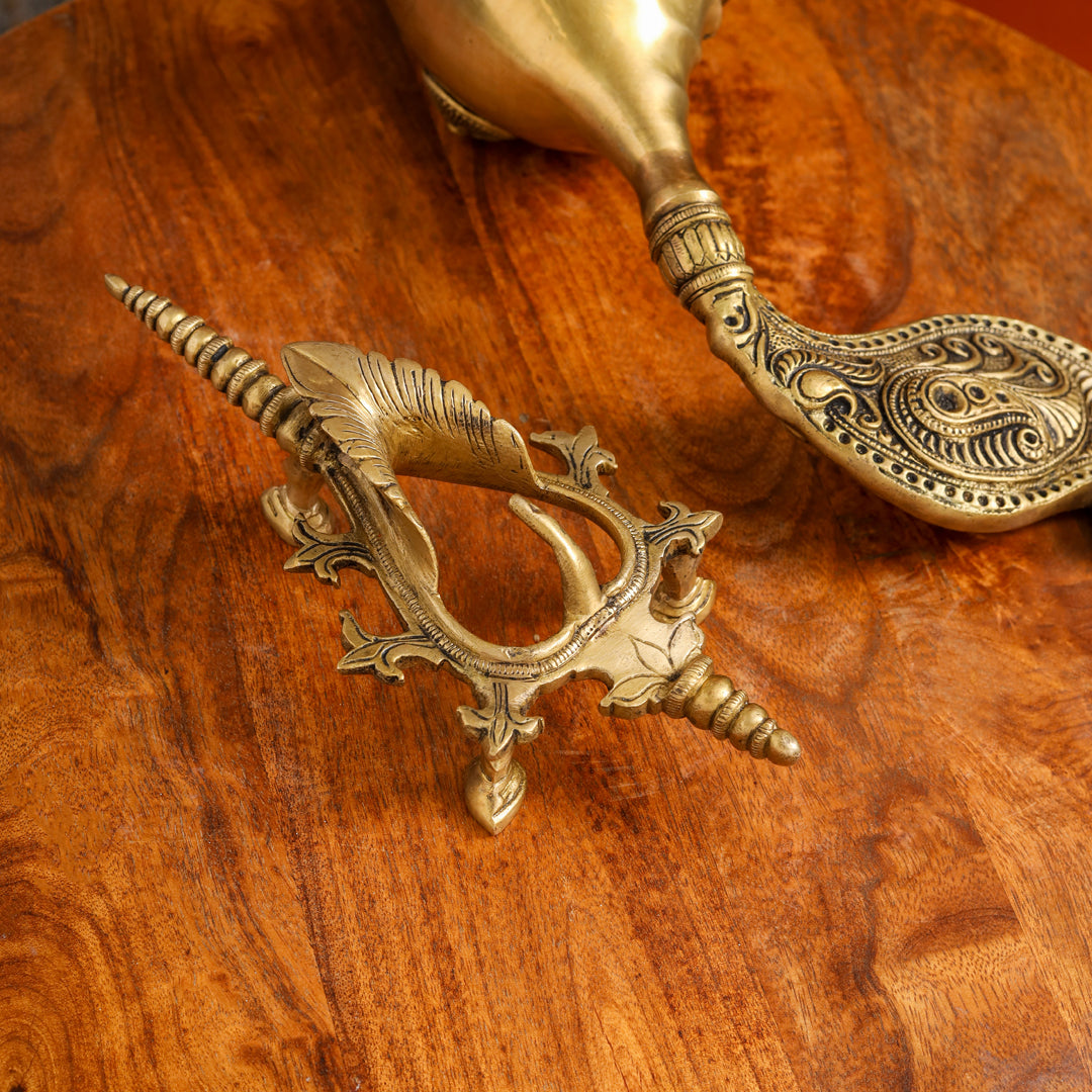 Brass Conch / Shankh with Intricate Stand (13 Inch)