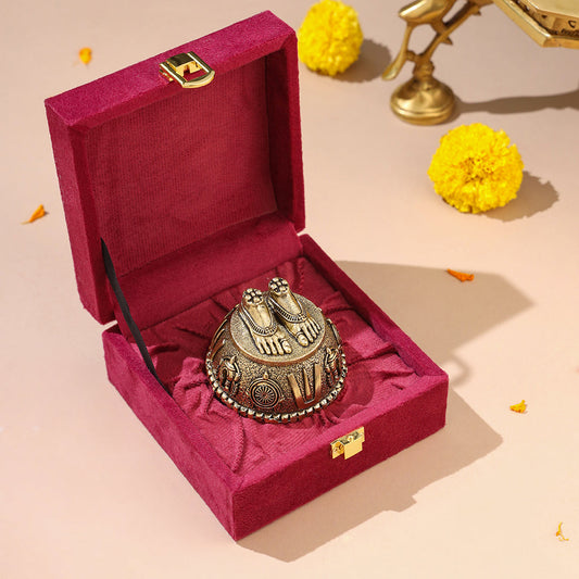 Brass Charan Paduka with Velvet Box – Divine Footprints of Lord Vishnu