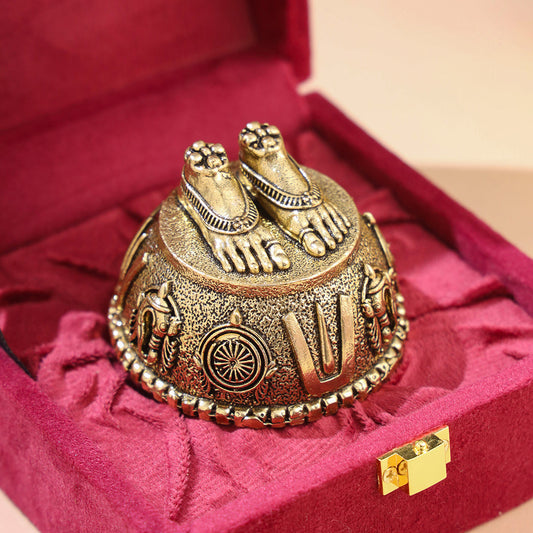 Brass Charan Paduka with Velvet Box – Divine Footprints of Lord Vishnu
