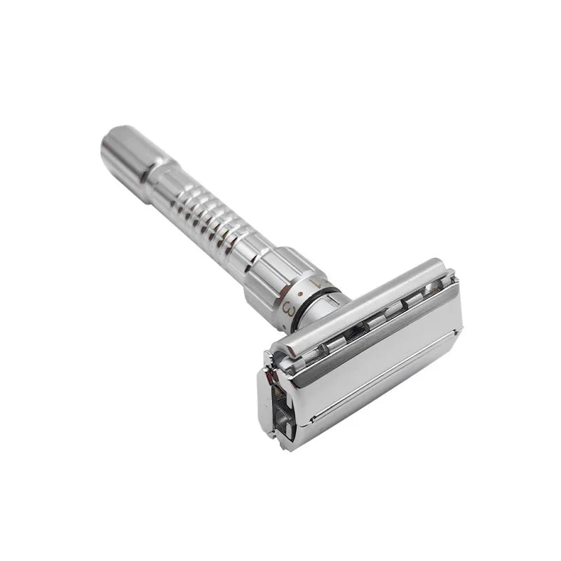 Adjustable Safety Razor for Men – Double Edge Classic Shaver (1–6 Settings) with 5 Blades | Stainless Steel Zinc Alloy