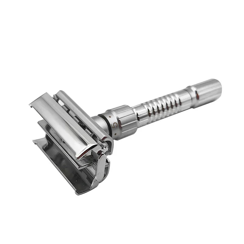 Adjustable Safety Razor for Men – Double Edge Classic Shaver (1–6 Settings) with 5 Blades | Stainless Steel Zinc Alloy