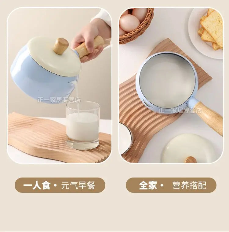 Japanese Style Milk Pot 14cm Non Stick Single Handle Cooking Pots Pure Iron Flat Bottomed Noodle Complementary Food Small Pot