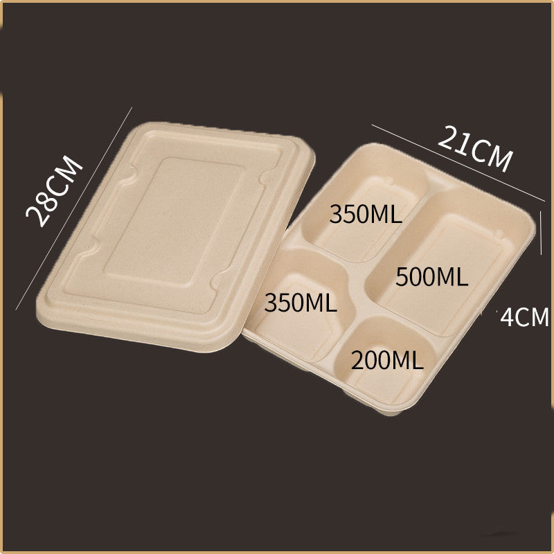 Disposable Four-compartment Lunch Box Lunch Box Environmentally Friendly Biodegradable Paper Pulp