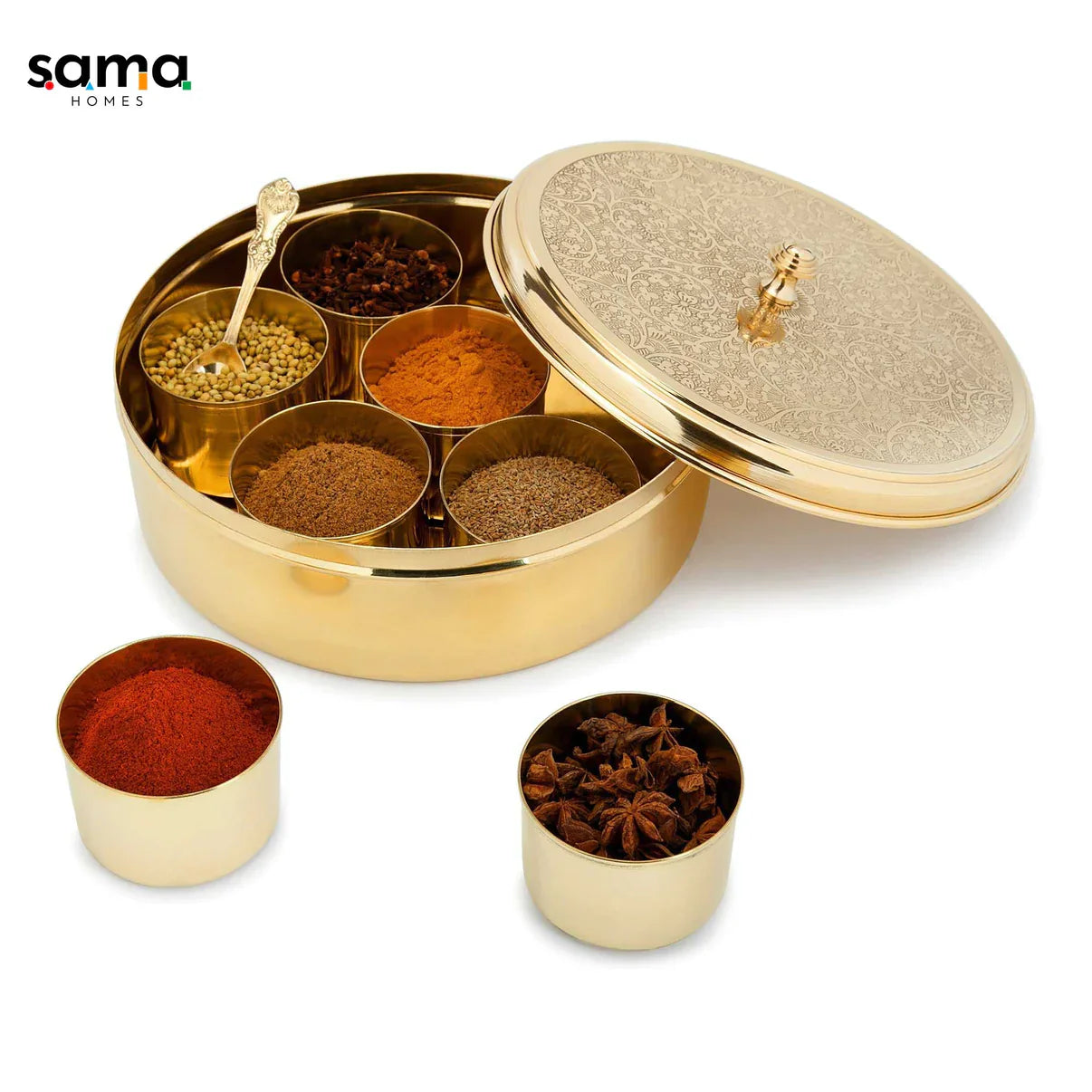 Brass Spice Box with 6 Conatiners 