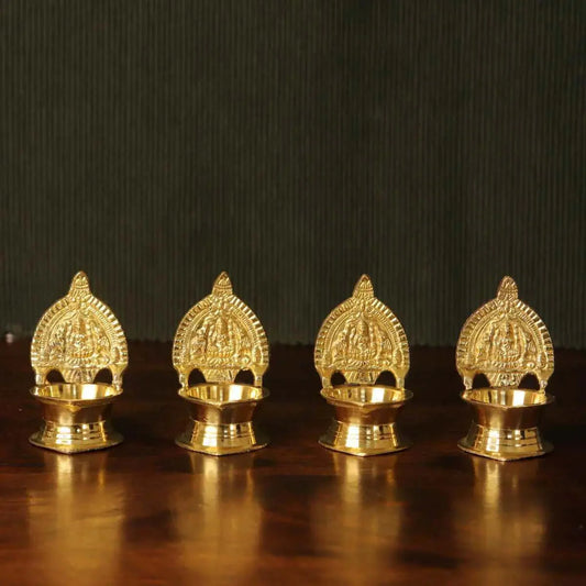 Brass Kamakshi Lamp - Extra Small Set Of 4 | Divine gifts for festivals