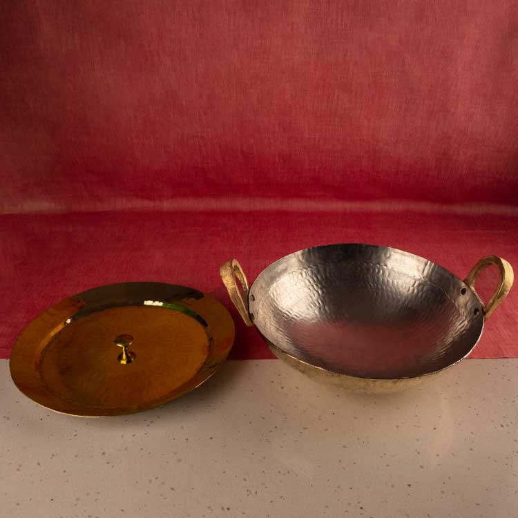 sama homes set of 3 brass kadhais 1l round base 3l round base 3l flat base