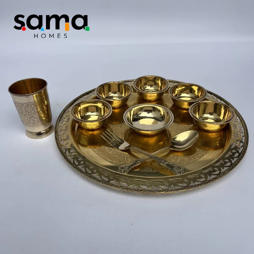 Brass Jali Dinner Set | Traditional Pital Tableware | Handcrafted Indian Dinner Set