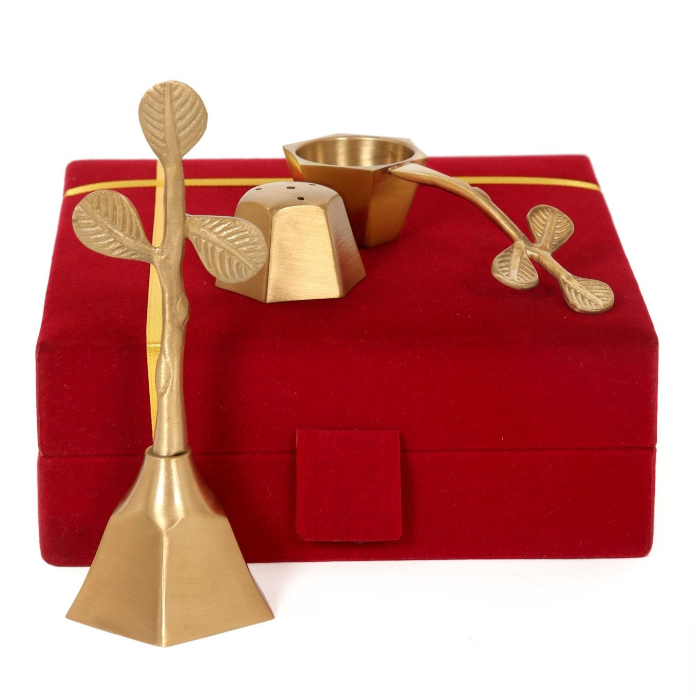 SAMA Homes - brass pooja set matte finish