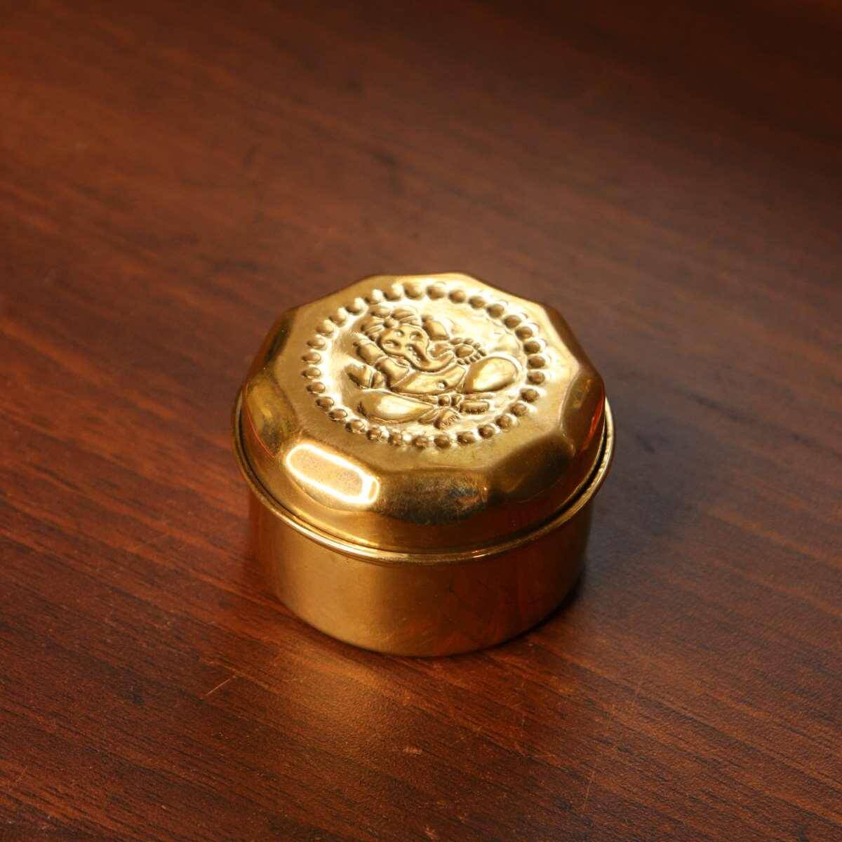 Brass Sindoor Dibbi Round Set Of 4 | Haldi Kumkum box for gifting