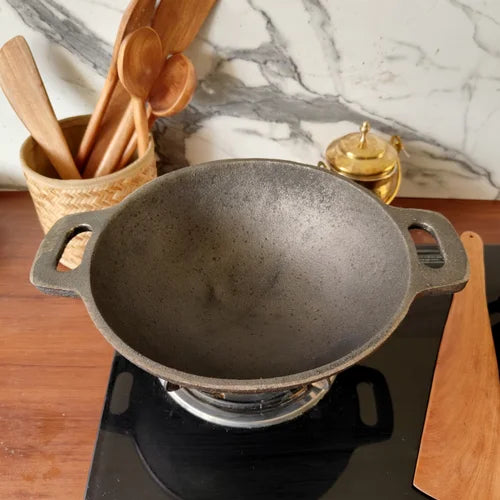 Cast Iron Kadai Smooth Finish Round Bottom