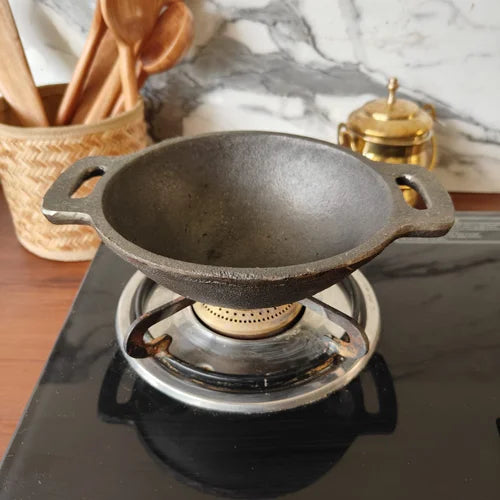 Cast Iron Kadai Smooth Finish Round Bottom