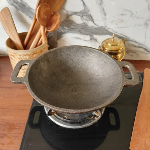 Cast Iron Kadai Smooth Finish Round Bottom