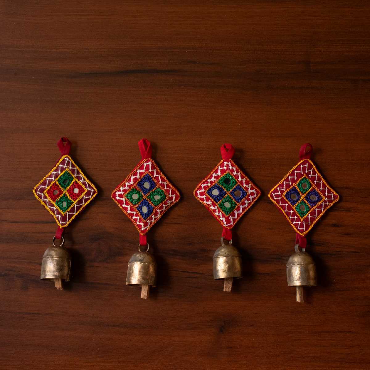 Copper Coated Iron Bell Key Chain Set Of 4 | Handcrafted in Kutch for festival gifts