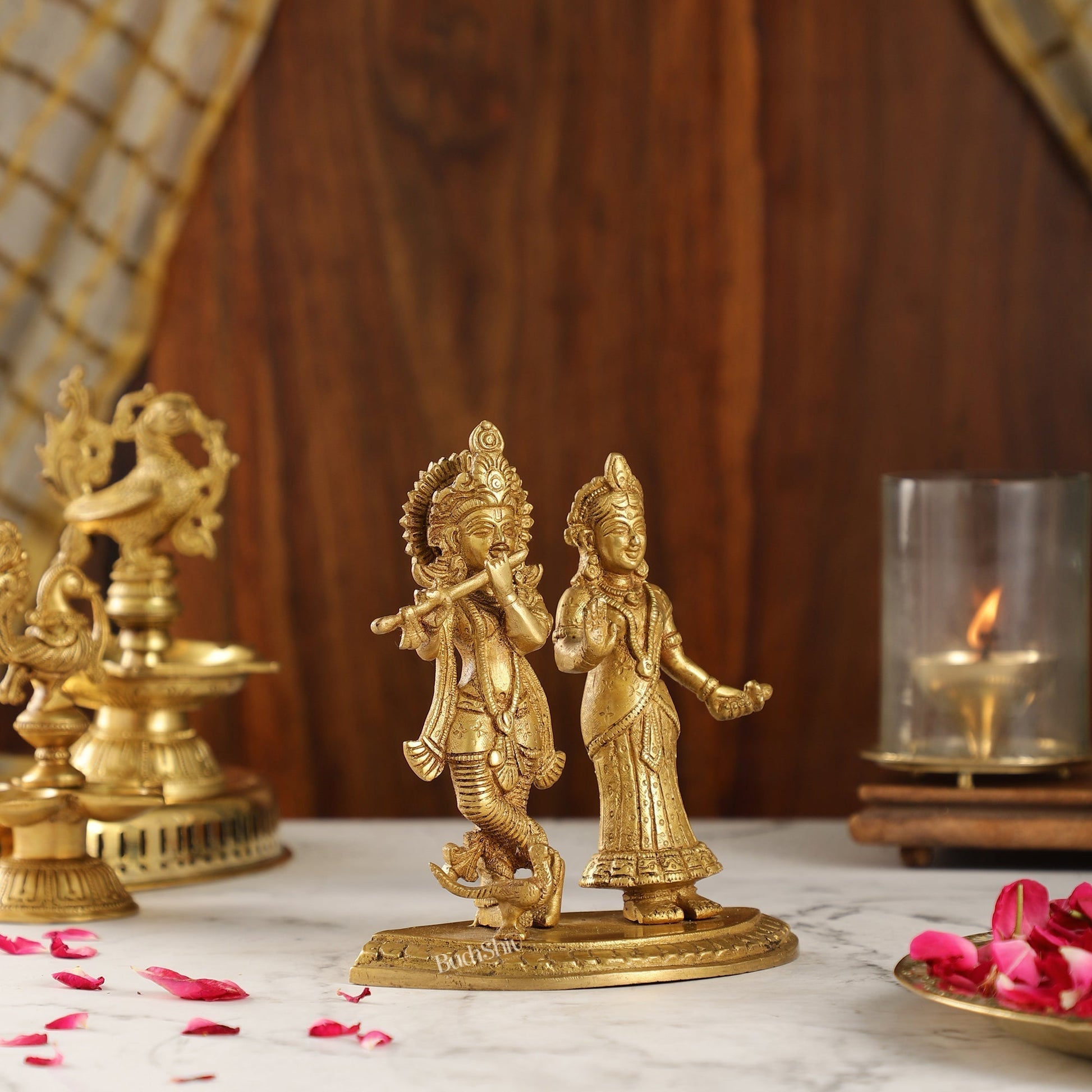 Sama Homes-radha with krishna playing the flute with a peacock 7 inches