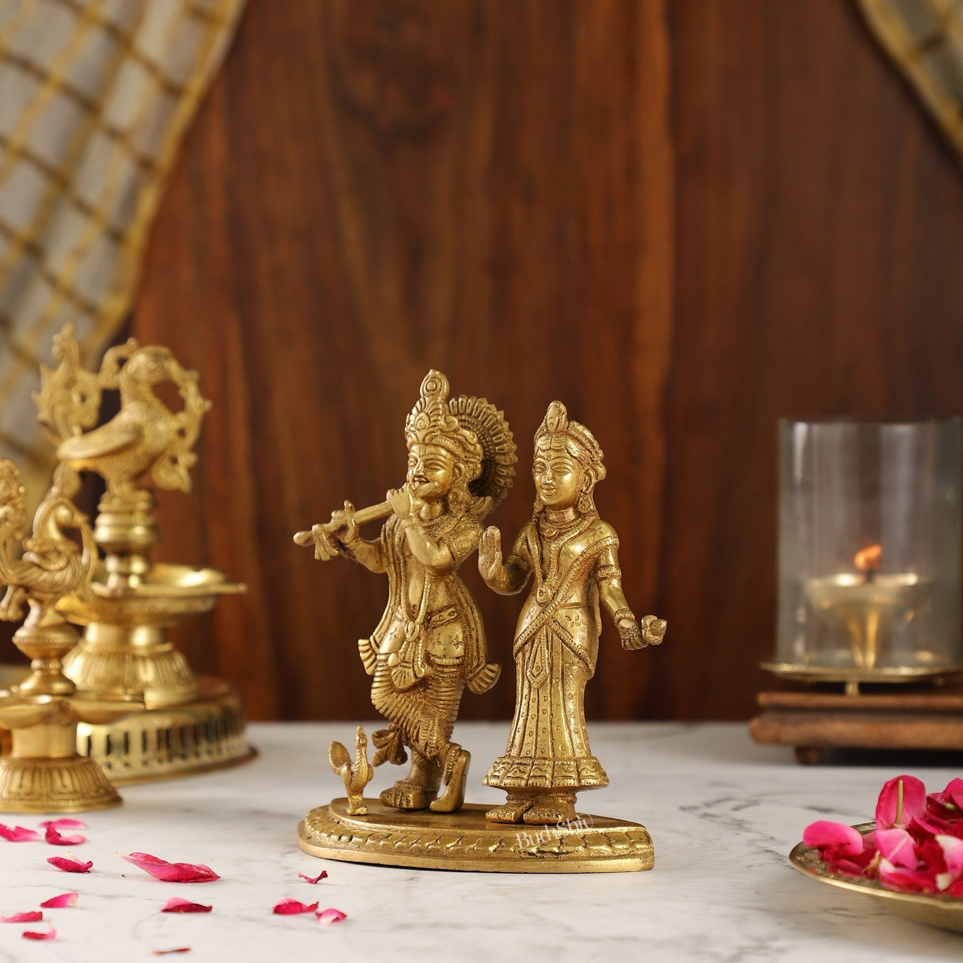 Sama Homes-radha with krishna playing the flute with a peacock 7 inches
