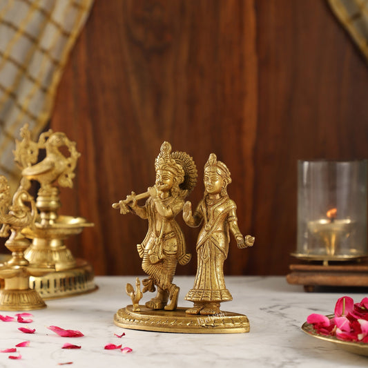 Sama Homes-radha with krishna playing the flute with a peacock 7 inches