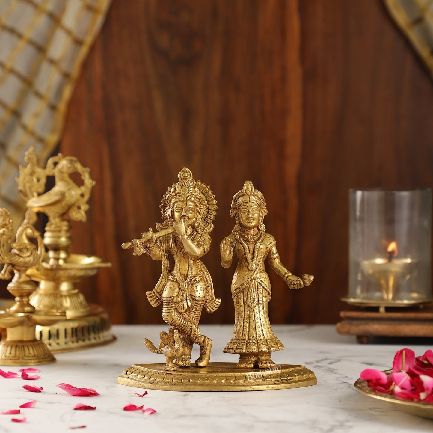 Sama Homes-radha with krishna playing the flute with a peacock 7 inches