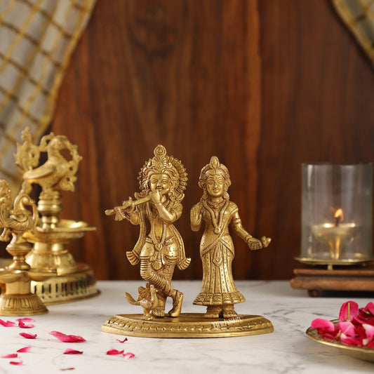 Sama Homes-radha with krishna playing the flute with a peacock 7 inches
