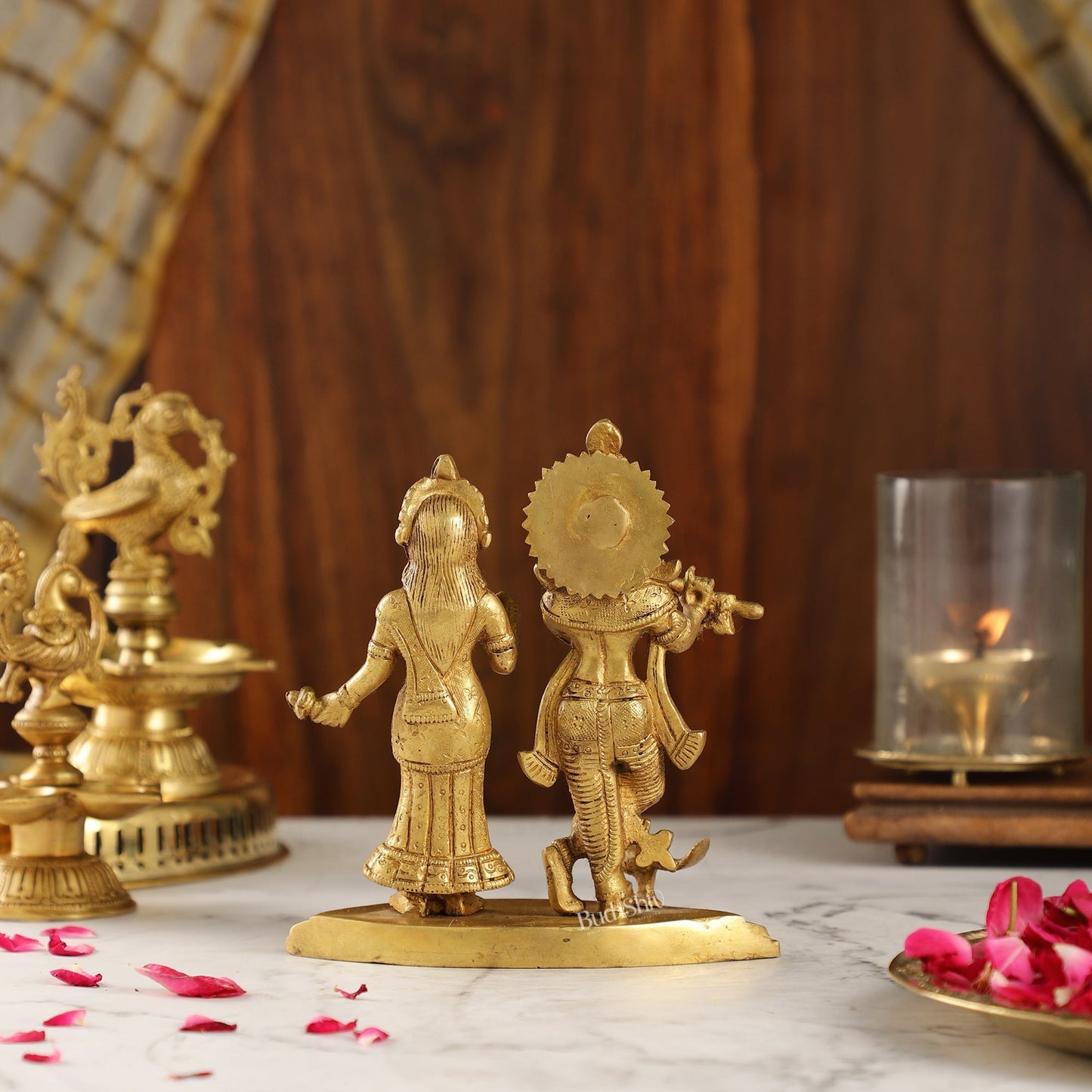 Sama Homes-radha with krishna playing the flute with a peacock 7 inches