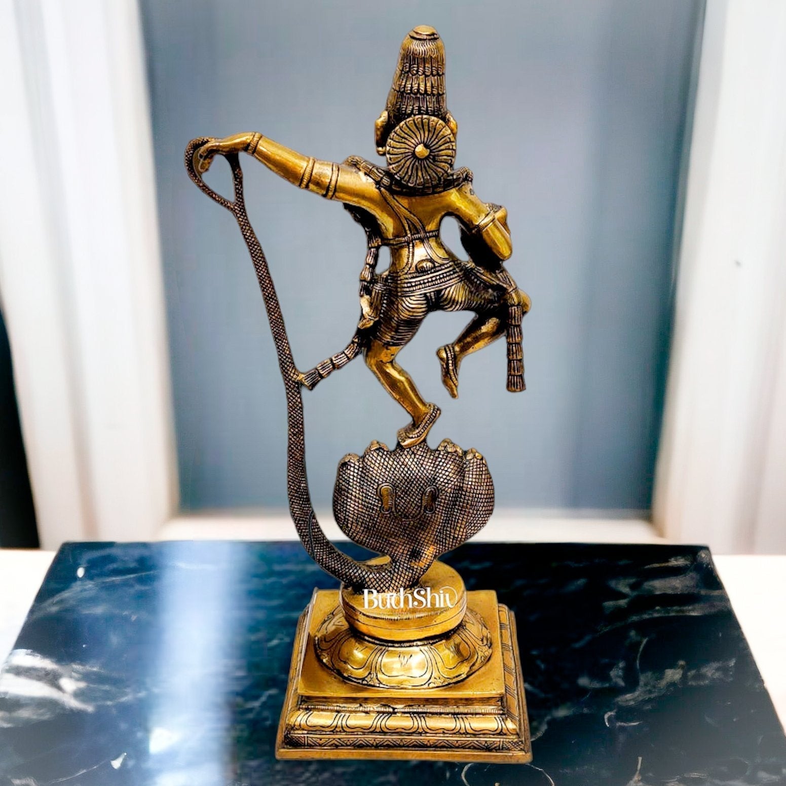 Sama Homes-krishna dancing on kaliya naag brass idol