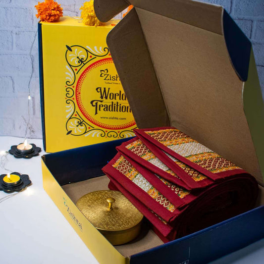 Natural Mat and Pooja Box Set