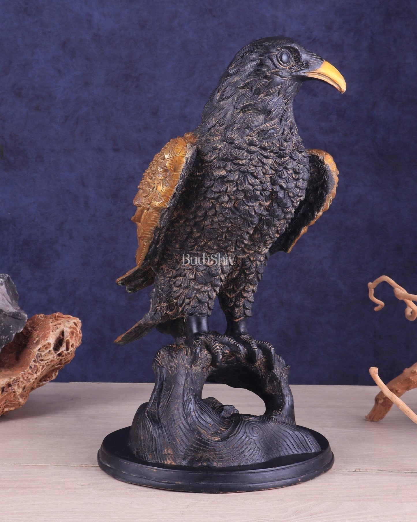 Pure Brass Large Eagle Statue in Antique Tone | Vastu & Feng Shui 15"