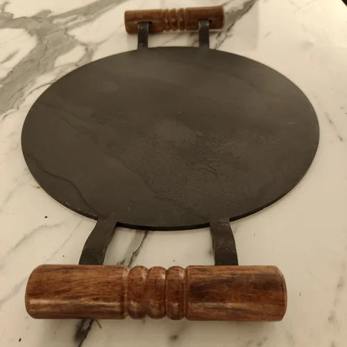 Pure Iron Tawa Round with Wooden Handle/ Pre-Seasoned No chemical Coating