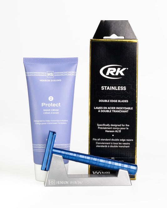 Henson Starter Bundle Steel Blue – AL13 Razor, Shave Cream & Stand | Samahomes.ca USA