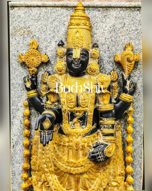Sama Homes-tirupati balaji venkateshwar brass statue idol 40 inches black stone and turmeric yellow finish