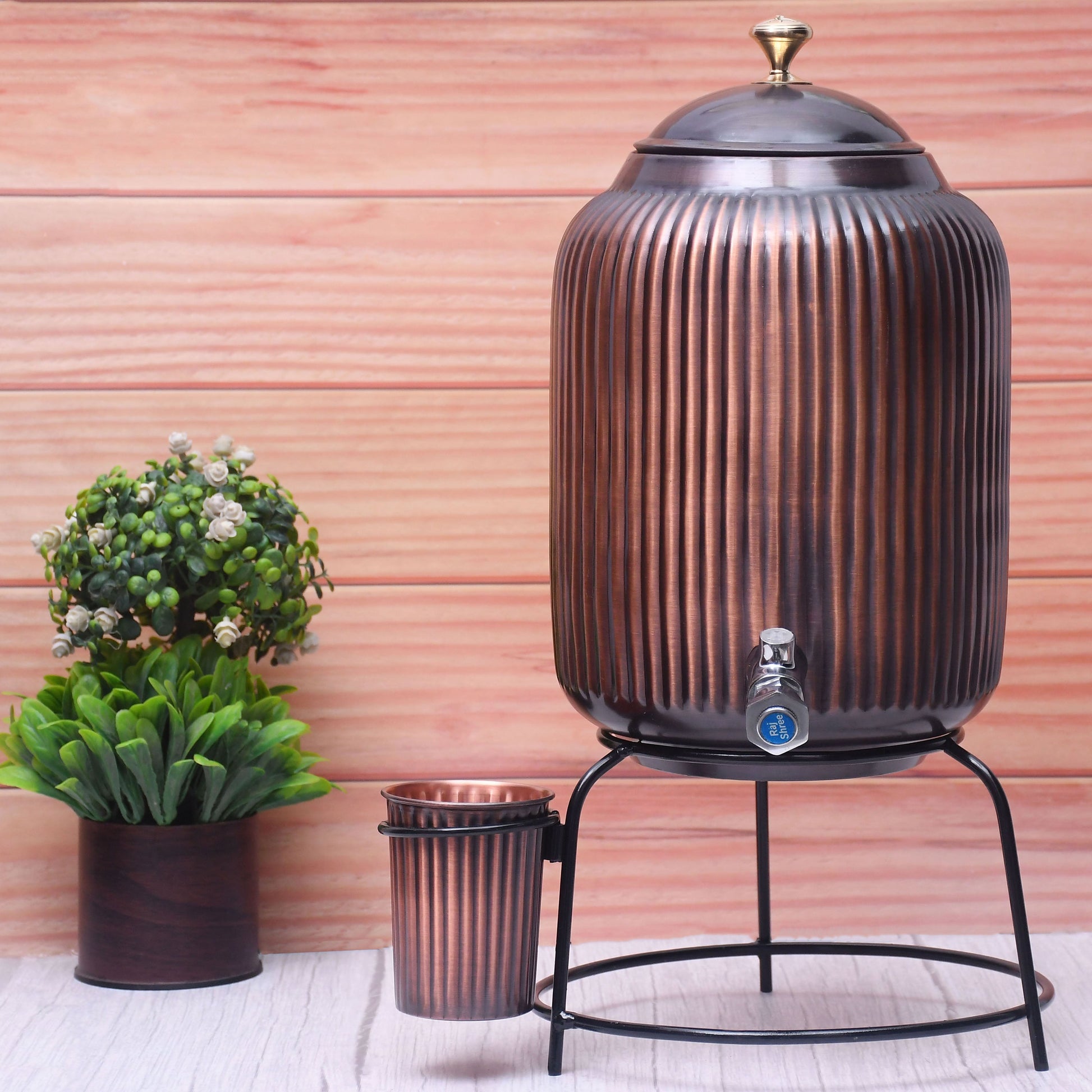 SAMA Homes - pure copper water dispenser with glass and stand antique rope designed combo capacity 8000 ml