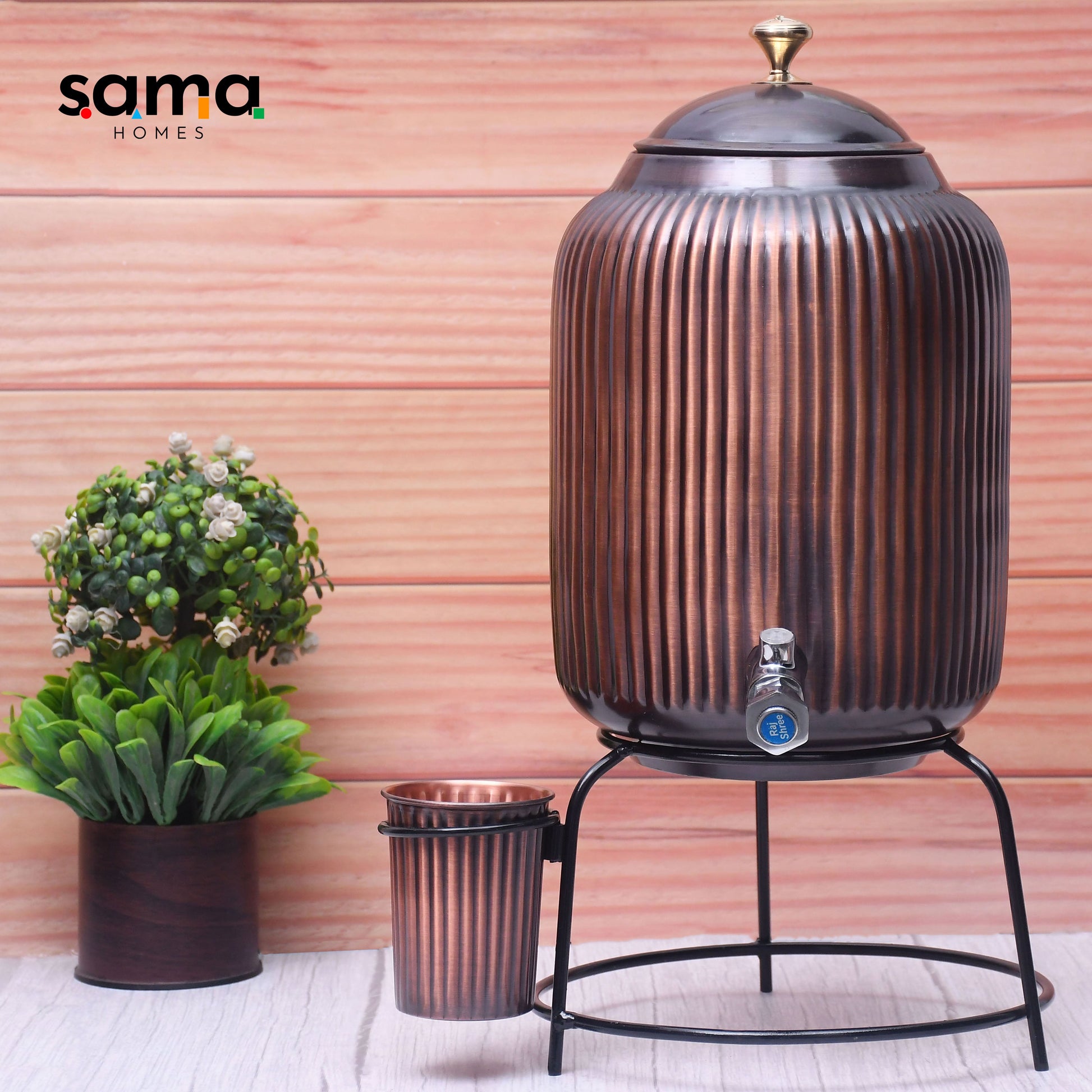 SAMA Homes - pure copper water dispenser with glass and stand antique rope designed combo capacity 5000 ml