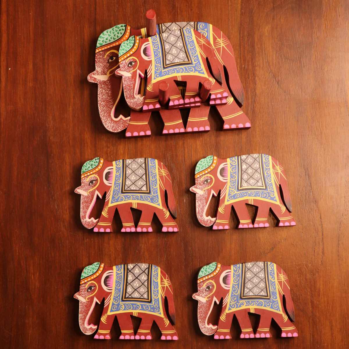 Varanasi Wooden Elephant Coasters